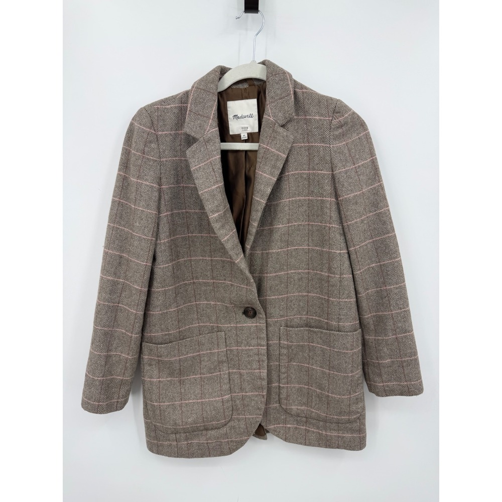 Madewell Larsen Blazer Women XS Brown Pink Herringbone Windowpane Wool MA281